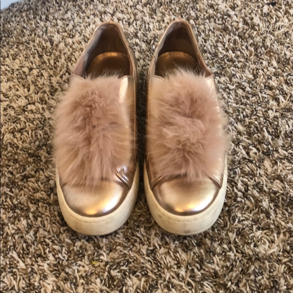 Bronze/Pink puffball shoes